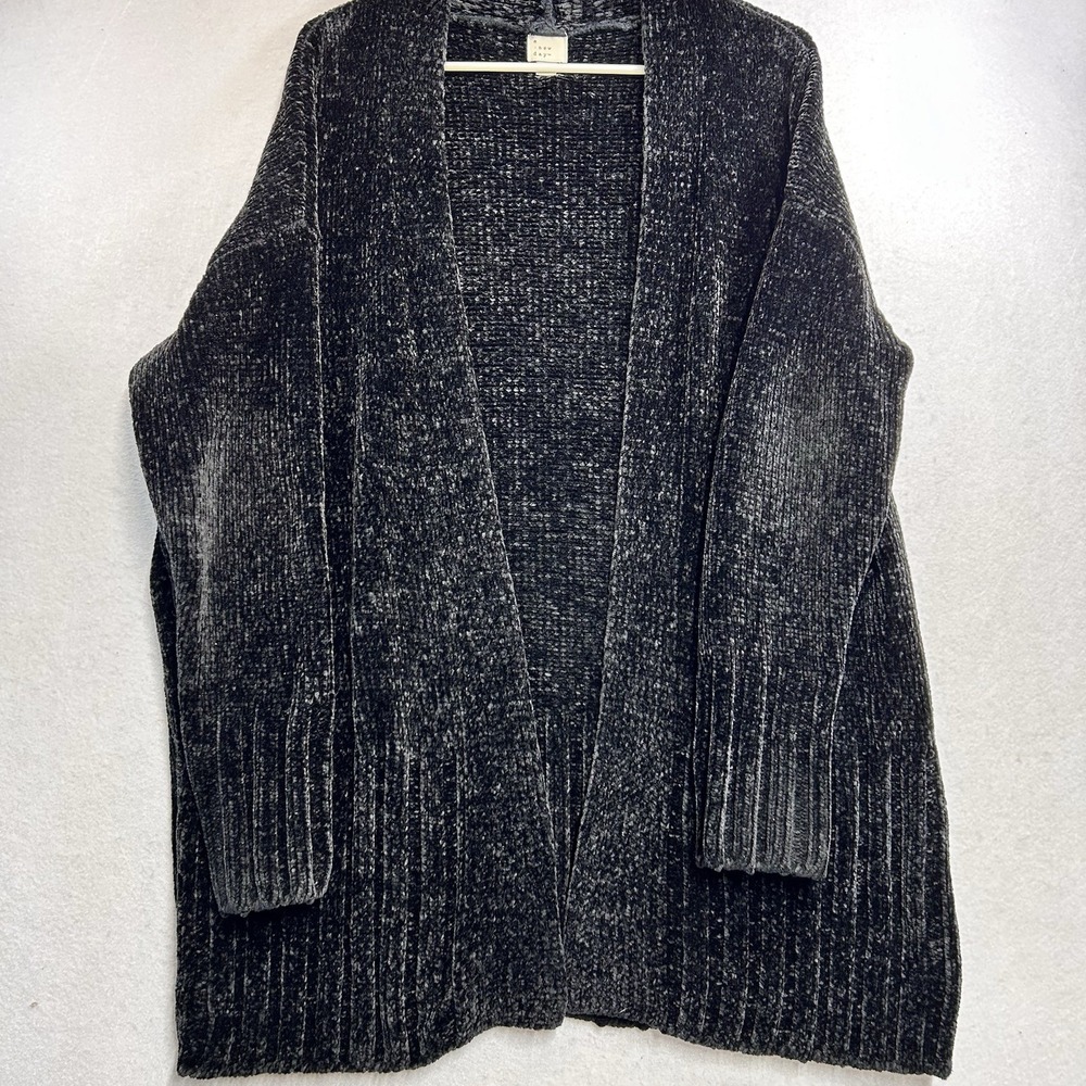 A New Day Velour Cardigan Open Front Black Size M